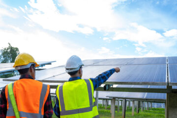 Engineers estimating work at a solar power plant